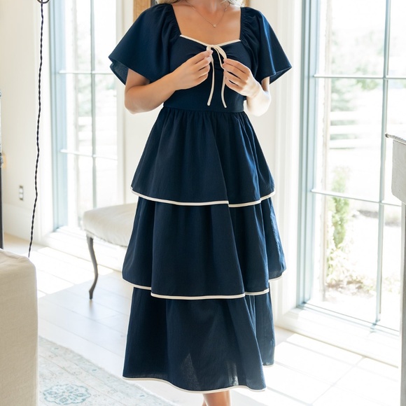 Baltic Born Madrid Tiered Dress | Navy Size XL - Picture 1 of 5